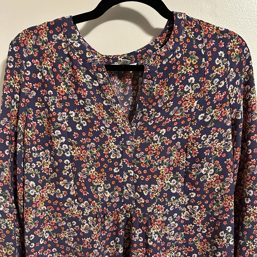 Time and Tru Navy Blue Floral Multicolor‎ Cottage Core Boho Maxi Dress Size S